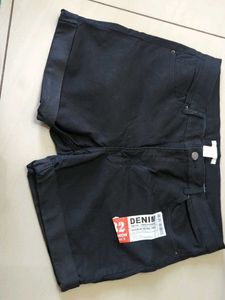 Black Denim High-Waisted Shorts