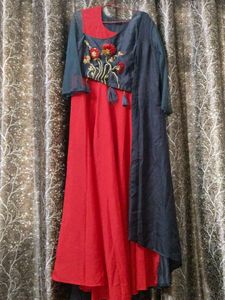 Red & Navy Embroidered Kurta Set