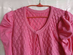 Pink Puff Sleeve Cardigan - Winter Wear