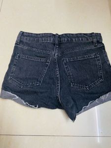 Black Denim Button Fly Shorts