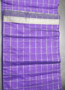 Purple &amp; Silver Checkered Saree Fabric