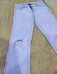 Ripped Jeans Greyish White Color