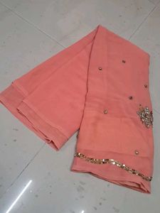 Elegant Peach Embellished Saree