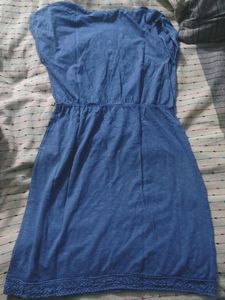Blue Denim Look A Line Dress Of Veromoda