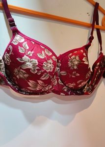 Maroon Printed Padded Bra