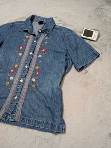 Y2K Erika Embroidered Denim Top