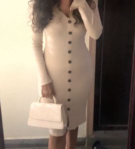 Button-Front Midi Dress