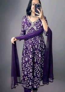 Purple Floral Anarkali Suit