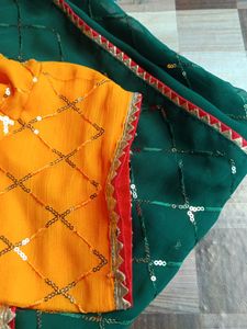 Sequence Green Saree With Blouse.no Coins❌