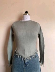 Fringe Trim Knit Top