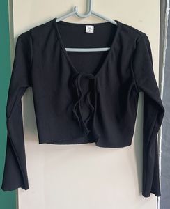 Front Tie Black Crop Top