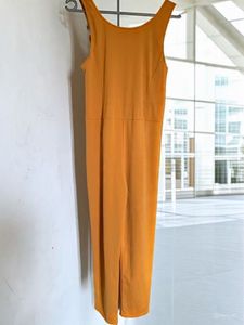 Mustard Jumpsuit with Lace-Up Detail
