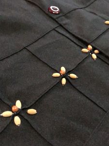 Lightweight Black Coat With Wooden Bead Designs