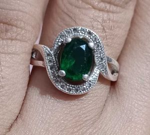 Real Silver Emerald Green Stone Ring
