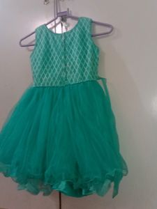 Sleeveless  Cyan Netted Frock