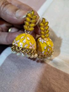 Yellow Meenakari Jhumkas