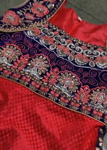 Red & Navy Embroidered Dress