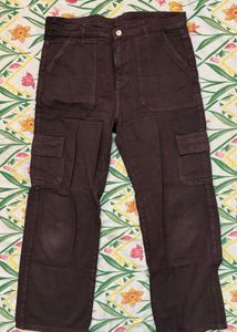 Brown Wide Leg Cargo Jeans