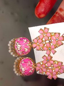Pink Floral Jhumka Earrings