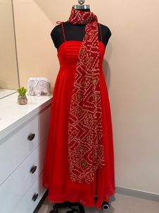 Red Anarkali Dress with Dupatta