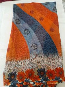 72)New Orange Blue Printed Saree