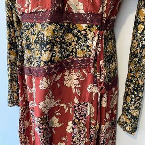 Free People Tilda Maxo Wrap Dress Deep V Neckline