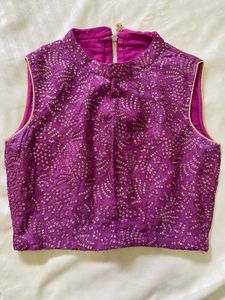 Purple Embellished Crop Top &amp; Peach Plazo Pants