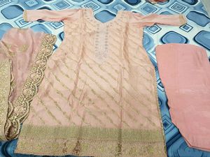 Suit In Simmer With Cut Work Heavy Dupatta