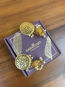Golden Jhumka Earrings with Pearls