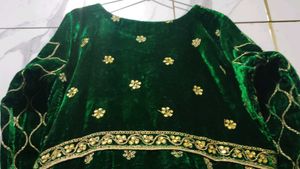 Velvet Bottle Green Color Gown