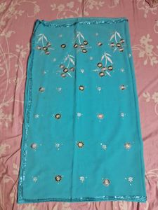 Sky Blue Embellished Saree