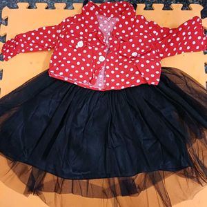 Net Frock Cotton Red Jacket_ Polki Dotted