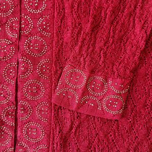 Elegant Red(Maroon) Embroidered Cardigan
