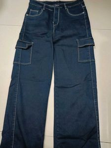 Dark Black Denim Cargo Pants