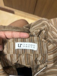 Striped Brown Blouse with Tie Detail