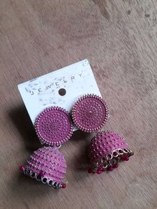 Pink Jhumka Earrings