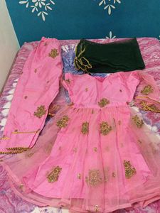 Pink Embroidered Girl's Ethnic Set