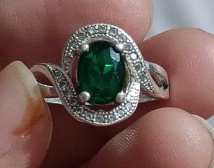 Real Silver Emerald Green Stone Ring