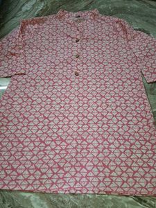 Pink And White Short Kurta For Girls