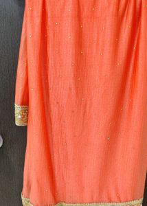 Orange Silk Blend Saree With Fully Stitched Blouse