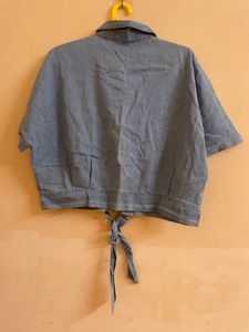M19- Denim Tie-Front Top