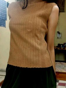 Tan Sleeveless Knit Top
