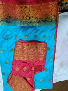 Silk Saree - Red &amp; Turquoise