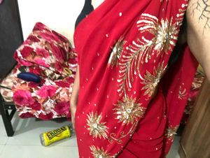 Red Embellished Saree