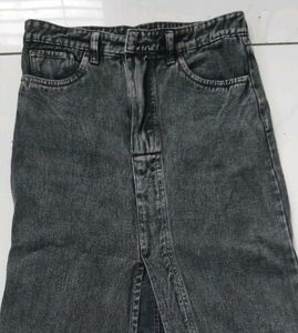 Denim Midi Skirt with Slit