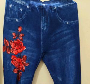 free size stretchable Floral Print Denim Leggings