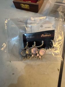 Silver Tone Pink Gray Stone Drop Earrings Combo 3