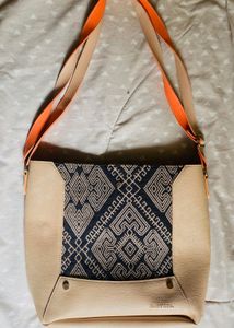 Tan & Tribal Pattern Crossbody with Orange Strap