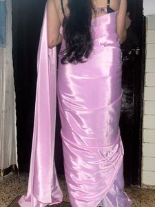 Pink crepe saree