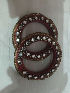 Elegant Red & Crystal Bangles (Set of 2)